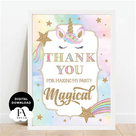 Thank You Birthday Sign Unicorn Party Decors Party Signs Etsy