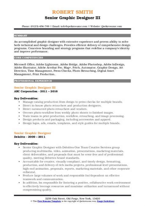 Senior Graphic Designer Resume Samples Qwikresume