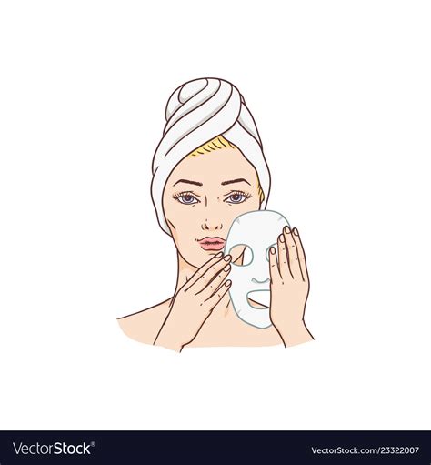 Woman Applying Facial Mask Face Treatment Vector Image