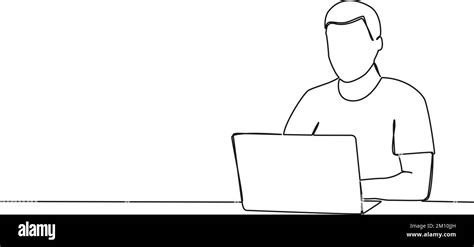 Continuous Single Line Drawing Of Man Using Laptop Computer Line Art