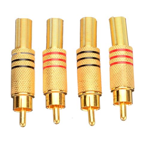 4pcs Gold Plated Rca Connector Rca Phono Male Plug Solder Audio Video Cable Adapter Connectors