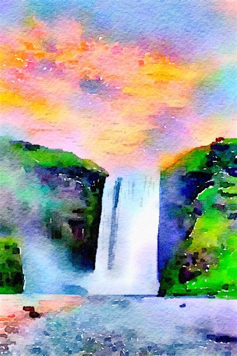 Watercolour Waterfall Drawing Easy How To Draw Simple Scenery For