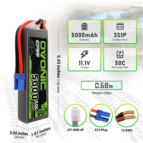 Ovonic 5000mah 3s Lipo Battery 50c 111v With Ec5 Plug For 3sand6s Arrma