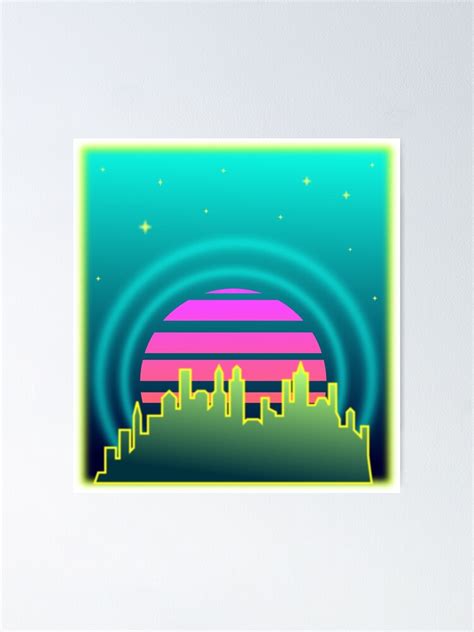 Synthwave City Skyline 80s Poster By Logan81 Redbubble