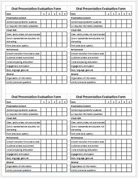 Oral Presentation Evaluation Form Ct By Greg S Tpt Store Tpt