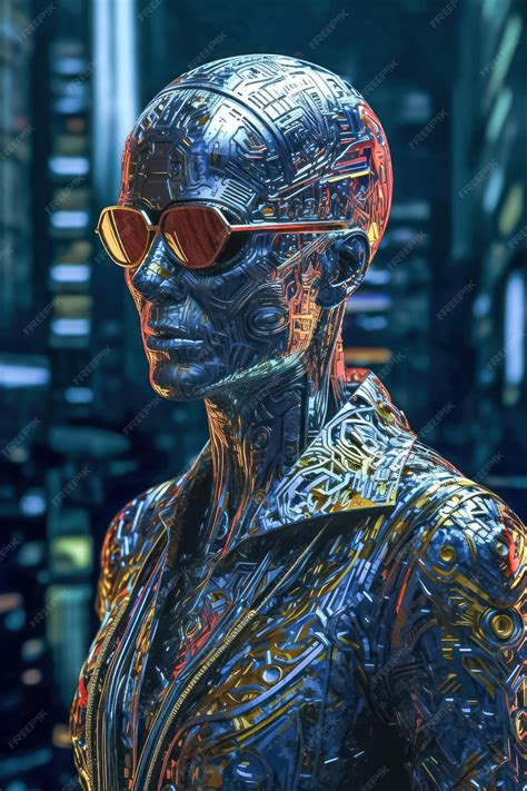 Premium Ai Image Cyberpunk Metallic Android Portrait With Humanoid Shape