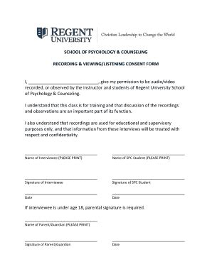 Fillable Online Regent Recording Consent Form Regent University