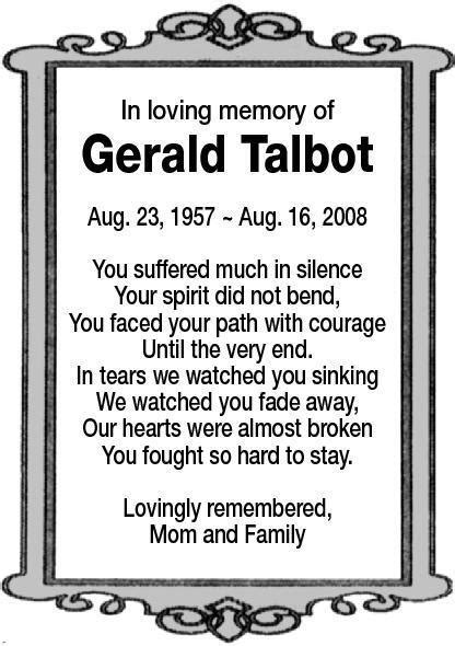 Gerald Talbot Obituary Woodstock Sentinel Review