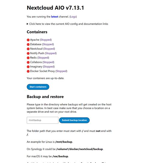 Nextcloud Aio Containers Dont Start Containers ℹ️ Support