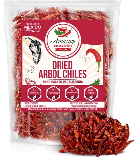 Buy Chile De Arbol 5oz Dried Whole Red Chili Peppers Premium All Natural Stemless Resealable