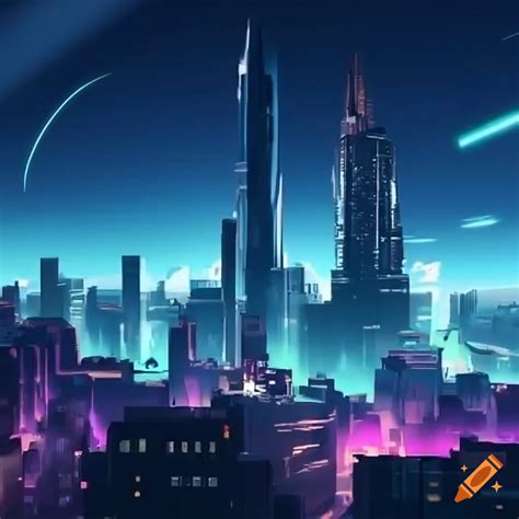 Futuristic Cityscape With Neon Lights On Craiyon