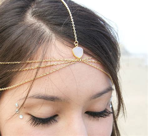 Drusy Druzy Quartz Gold Vermeil Wedding Head Chain Headpiece