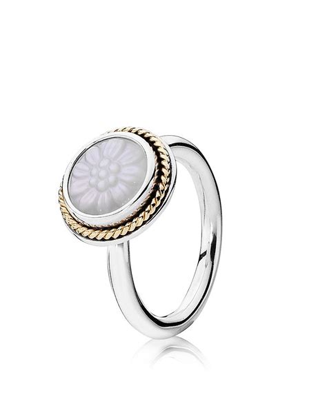 Pandora Ring Sterling Silver 14k Gold And Mother Of Pearl Daisy Signet