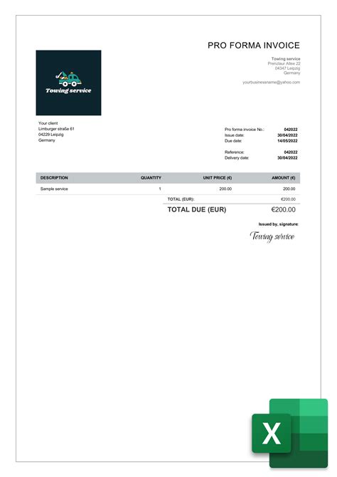 proforma excel invoice template  billdu