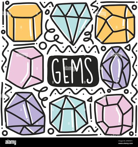 Hand Drawn Gem Colorful Doodle Art Design Element Illustration Stock