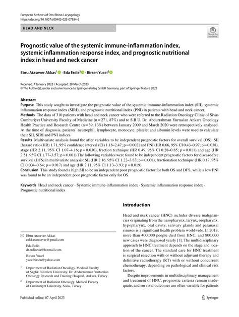 PDF Prognostic Value Of The Systemic Immune Inflammation Index