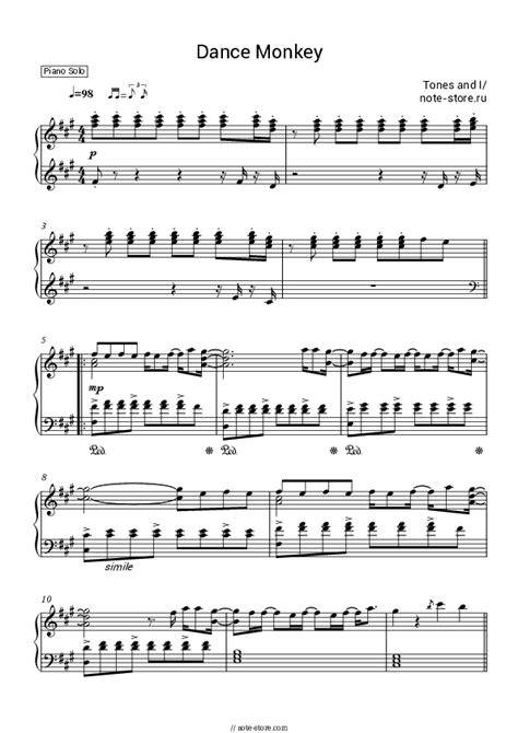 Dance Monkey Piano Sheet Music Tones And I In Note Store Piano