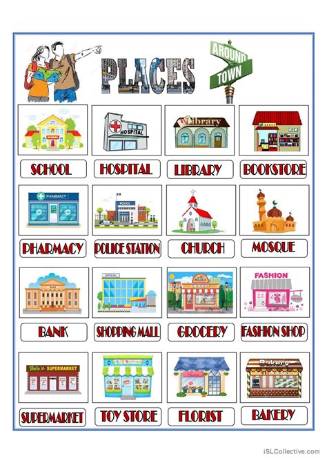 Places Around Town Pictionar English Esl Worksheets Pdf Doc