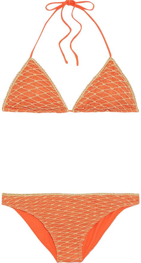 Missoni Mare Mare Picot Trimmed Metallic Crochet Knit Triangle Bikini