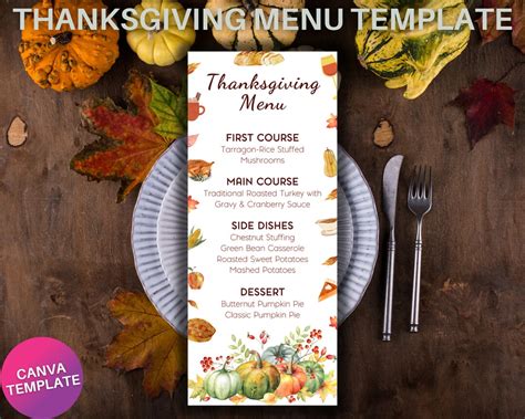 Thanksgiving Menu Template Thanksgiving Dinner Menu Template