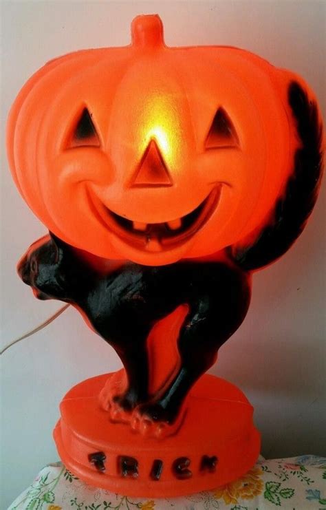 Vintage 14 Halloween Trick Or Treat Black Cat Pumpkin Blow Mold