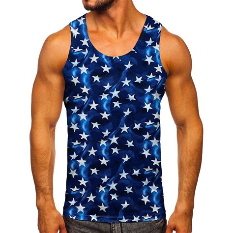 Caqnni American Flag Tank Tops For Men 4th Of July Shirts Patriotic Sleeveless Muscle Teesblue