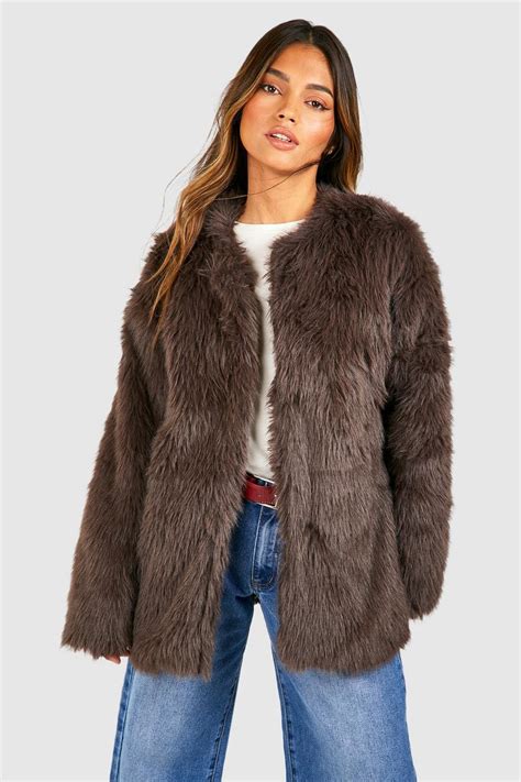 Shaggy Faux Fur Longline Coat Boohoo Uk