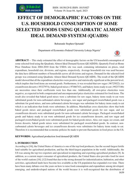 Pdf Effect Of Demographic Factors On The Us Household Consumption