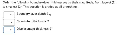 Solved Order The Following Boundary Layer Thicknesses By Chegg