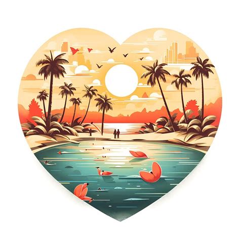 Premium Ai Image Retro Beach Heart Watercolor