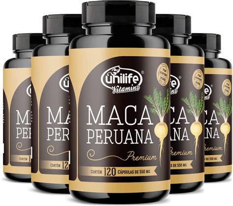 Kit 5 Maca peruana premium 550mg Unilife 120 cápsulas Amazon br