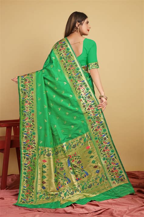 Green Color Paithani Silk Saree With Zari Weaving Work