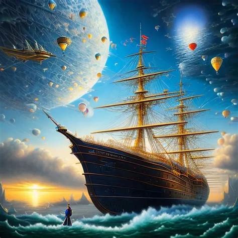 John Stephens Style Ship Floating In Air Detailed