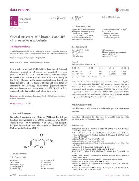 Pdf Crystal Structure Of Bromo Oxo H Chromene Carbaldehyde