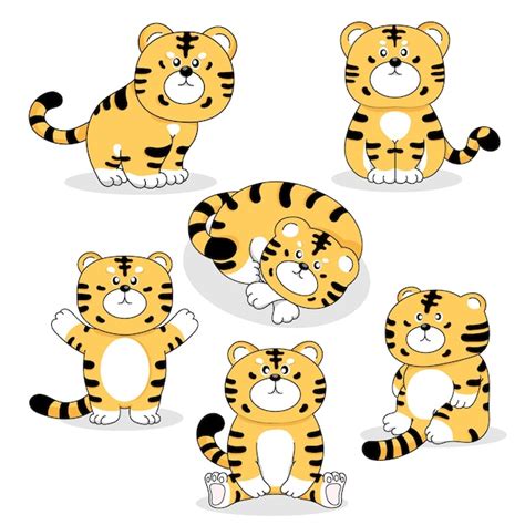 Premium Vector Character Of Cute Tiger Cartoon Collection On White