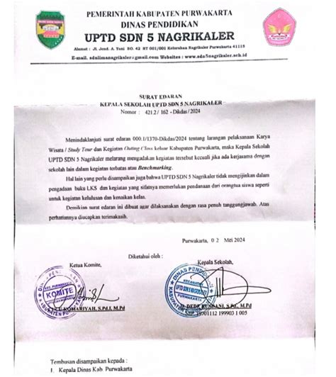 Uptd Sdn Nagrikaler Keluarkan Surat Edaran Tentang Larangan Study