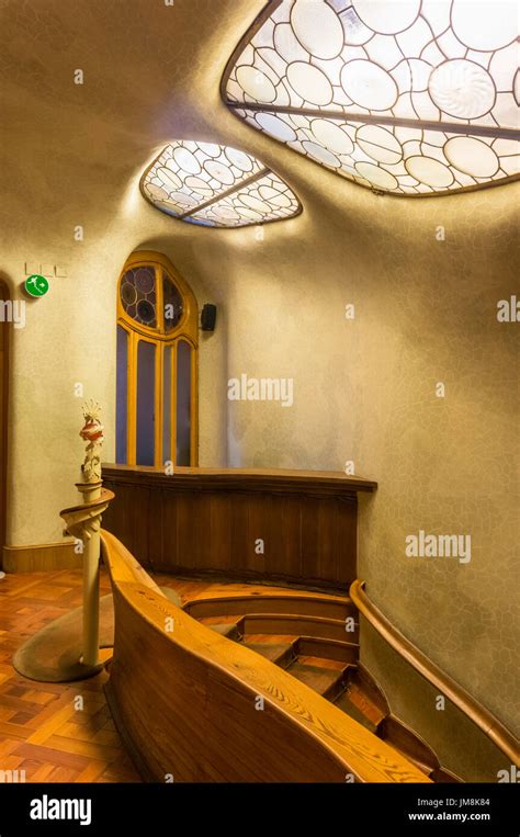 Barcelona Catalunya Casa Batllo Stairs Interior Staircase Casa Batllo Stained Glass Windows