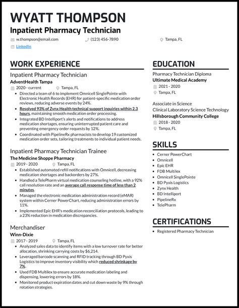 Pharmacy Technician Resume Examples For