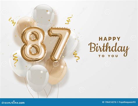 Happy 87th Birthday Gold Foil Balloon Greeting Background Stock Vector