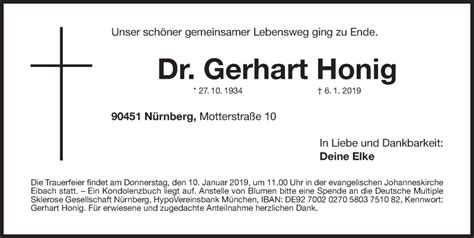 Traueranzeigen Von Gerhart Honig Trauer Nn De