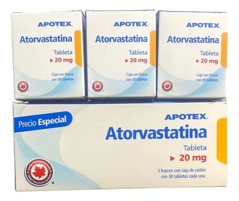 Atorvastatina 20mg Apotex 3 Frascos Con 30 Tabletas Cu Envío Gratis