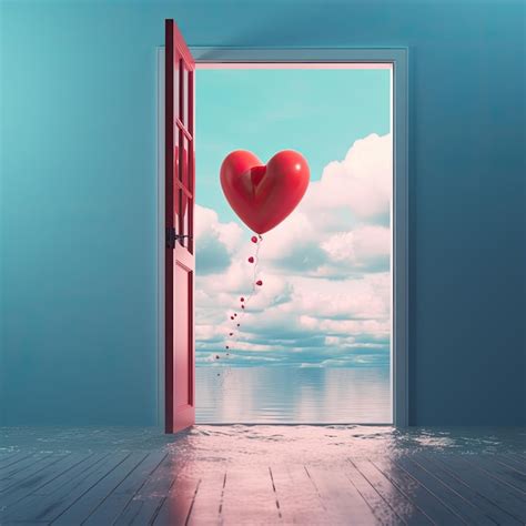 Puerta Abierta Con Corazón Rojo Sobre Fondo De Cielo Foto Premium