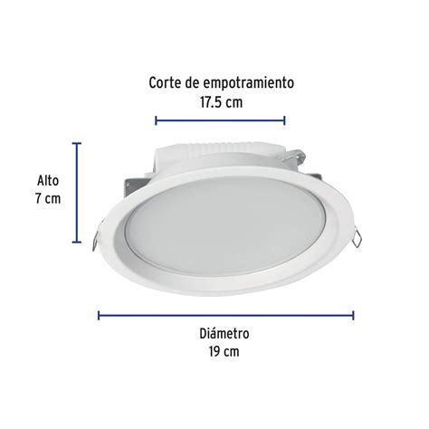 Luminario LED empotrado redondo de 12 W luz cálida Volteck