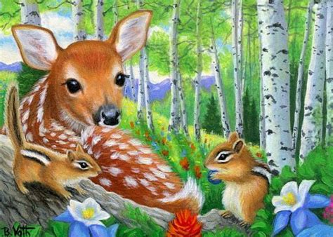 Cerfs Biches Faons Chevreuils En Peinture Et Illustrations Bridget Voth