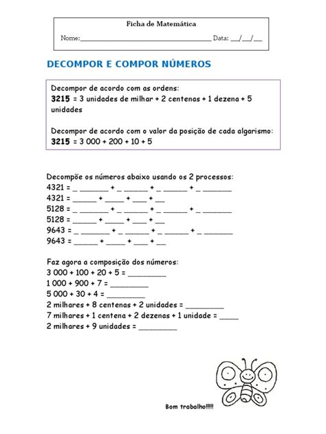 Fichas De Composi O E Decomposi O De N Meros