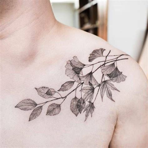 Leaves On The Chest Tattoo Artist Hongdam Shoulder Tattoo Branch