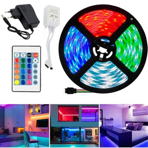 Fita Led Rgb 3528 Rolo 5m Controle Economica 16 Cores Shopee Brasil