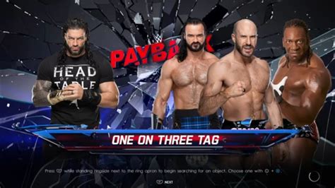 ROMAN REIGNS VS DREW MCINTYRE CESARO BOOKER T ONE ON THREE TAG