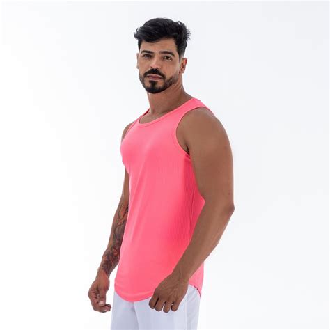 Regata Long Fit Malha Canelada Estilo Americano Slim Neon Chieregato