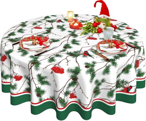 Christmas Tablecloth Round Tablecloth 60 Inch Green Holly